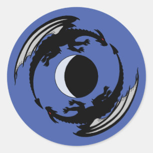 Moon Dragons Fantasy Design Classic Round Pegatina