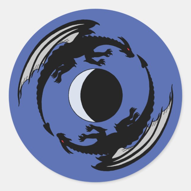 Moon Dragons Fantasy Design Classic Round Pegatina (Anverso)