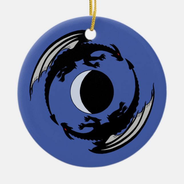 Moon Dragons Fantasy Design Ornamento cerámico (Frente)