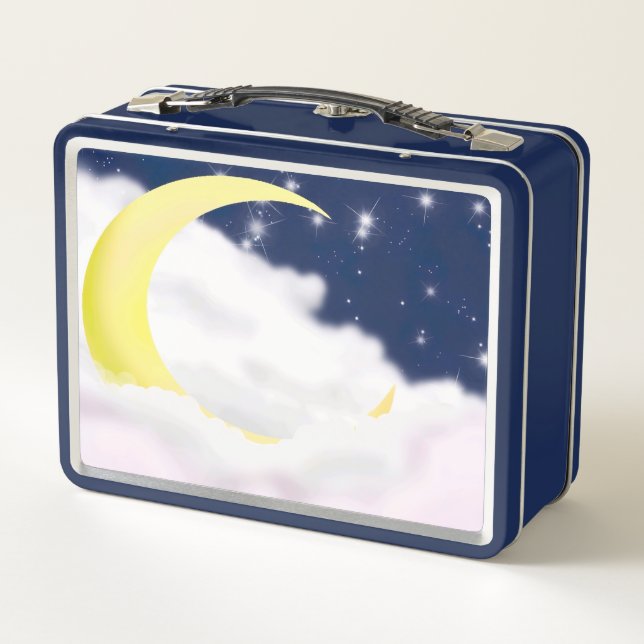 Moon In Soft Clouds Metal Lunchbox (Reverso)