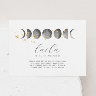 Moon Phases Gold Stars Invitación al cumpleaños