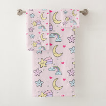 Moon, Stars and Clouds Pattern en rosa pastel