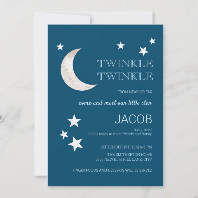 Moon Stars Navy Blue Twinkle Little Star Sip See (Anverso)