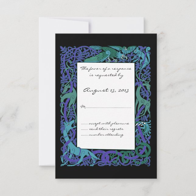 Moonlight Blue Celtic Animals Diseño Boda RSVP (Anverso)