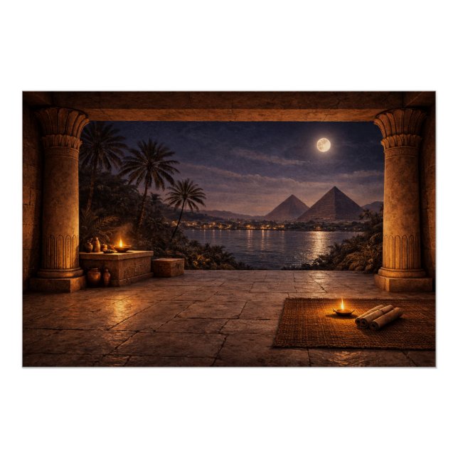 Moonlit Egyptian Pyramids Poster (Anverso)