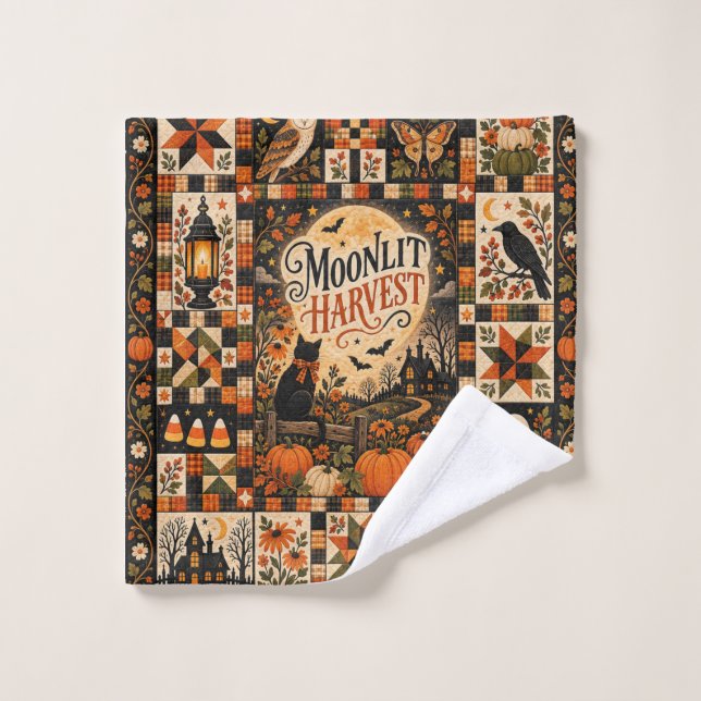 Moonlit Harvest Vintage Halloween Patchwork (Toallita)