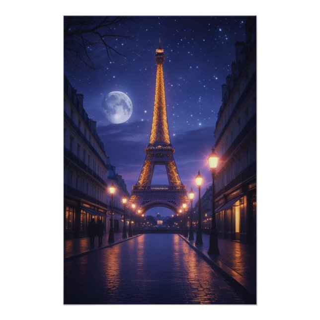 Moonlit Paris – Romantic Eiffel Tower Night Poster (Anverso)