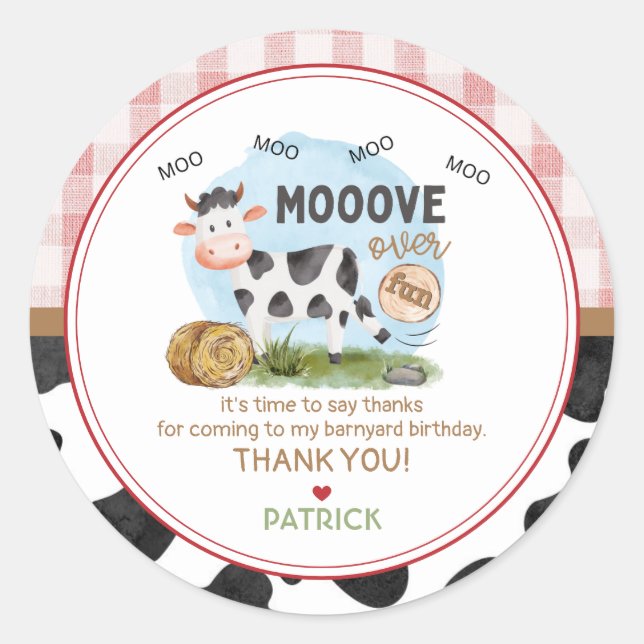 Mooove Over Birthday Favor Pegatina (Anverso)