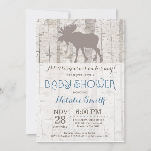 Moose Boy Baby Shower Invitación Rustic Woodland (Anverso)