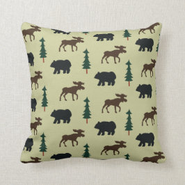 Moose de bosque y almohada rústica de oso - Verde