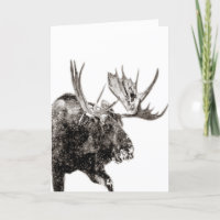 Moose de toro en la tarjeta de saludo de nieve