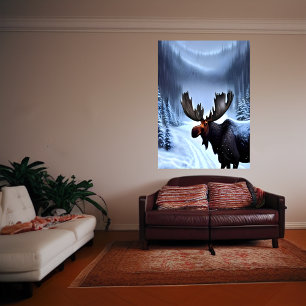 Moose en la nieve del invierno Poster de arte de