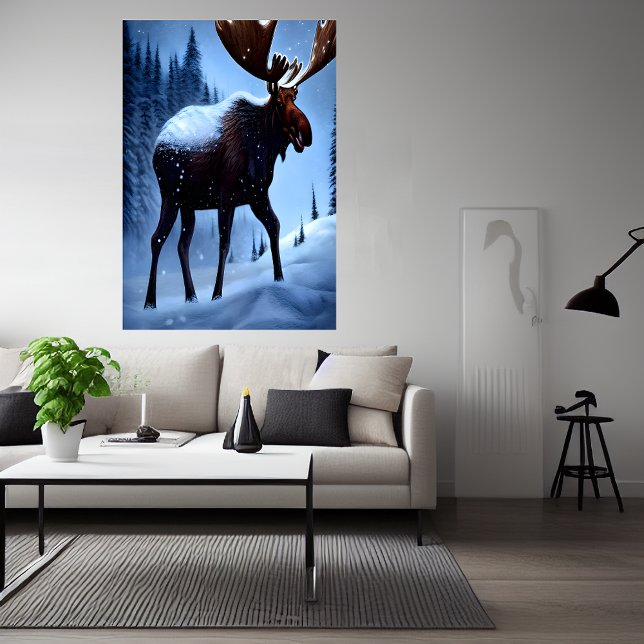 Moose en la nieve | Poster de arte de IA (Subido por el creador)