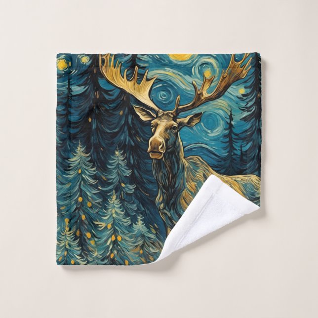Moose in the Pine Forest Van Gogh (Toallita)