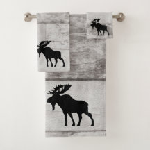 Moose Silhouette Gray Wood Pattern Bath Toalla Set