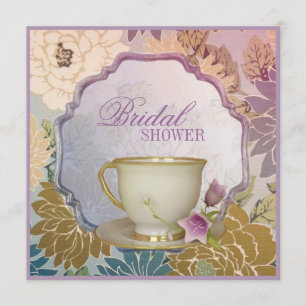 Morada floral Bridal Shower Tea Party Invitación