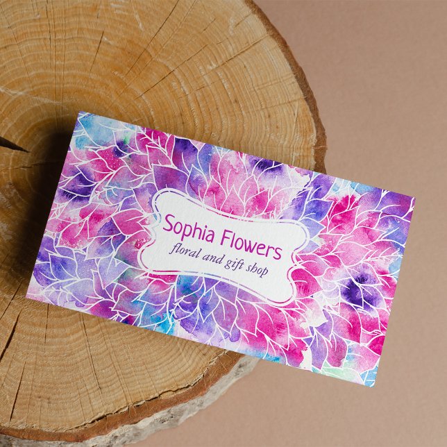 Morada rosa verde azulada a mano pintada a acuarel (Pink violet teal hand painted watercolor floral )