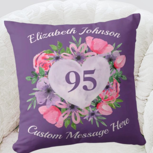 Morado 95ª almohada de cumpleaños para mujeres (Subido por el creador)