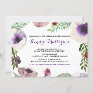 Morado acuarela Anemone Bridal Shower Invitación