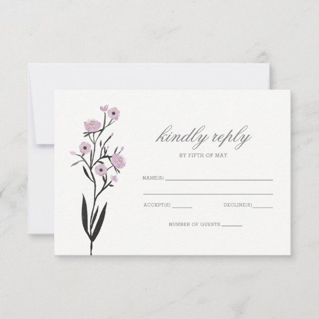 Morado acuarela Floral Primavera Boda rsvp (Anverso)
