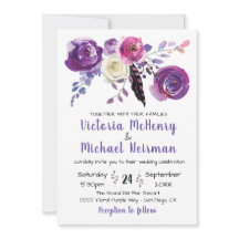 Morado acuarela Invitaciones a bodas Floral Boho