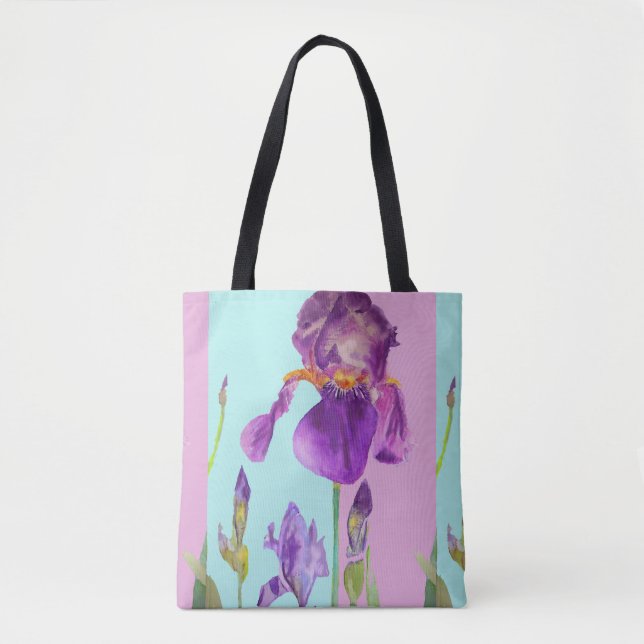 Morado acuarela Iris Chicas Flores Bolsa Floral (Anverso)