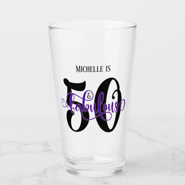 Morado agitado 50 y fabuloso cumpleaños con nombre (Anverso)