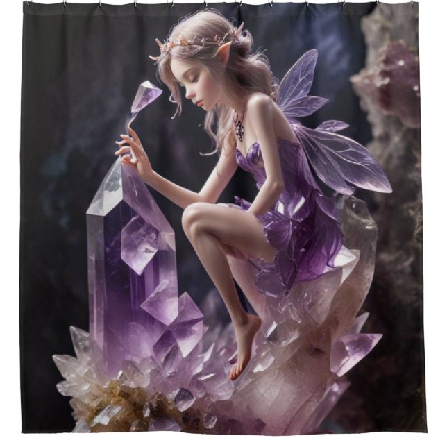 Morado Ametista Cristal Fantasía Cortinas de Ducha (Anverso)
