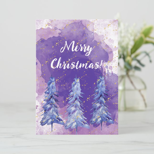 Morado Árbol de Navidad Golden Snowflakes (Anverso de pie)
