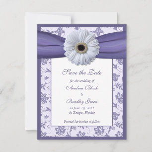 Morado blanco Floral Damasco Guardar la tarjeta de