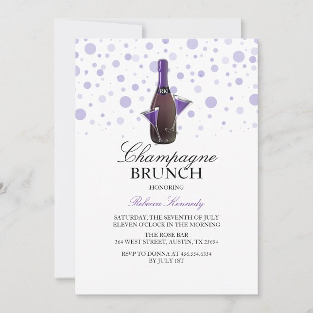 Morado Bridal Ducha Champán Brunch Invitación (Anverso)