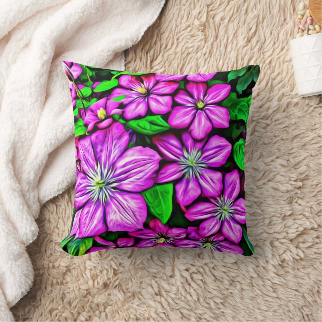Morado Clematis arrojar almohada (Manta)