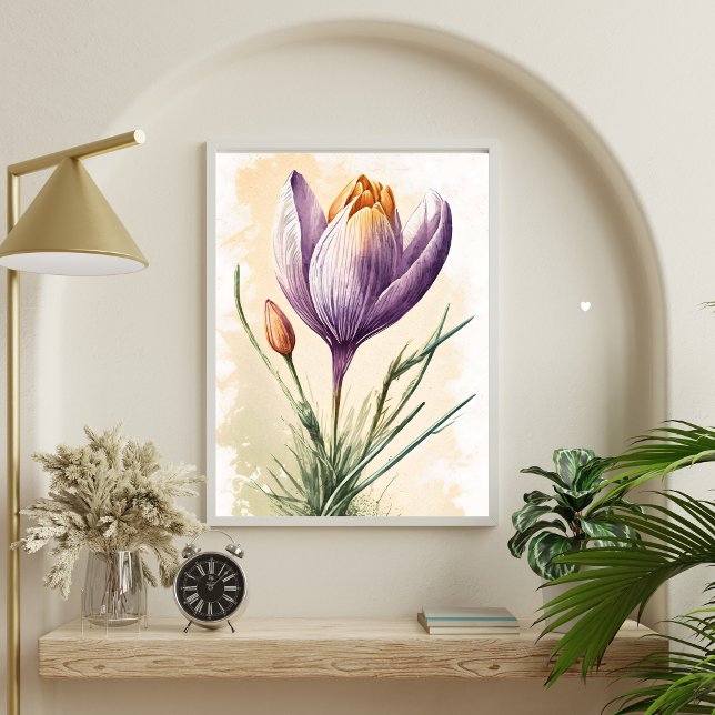 Morado Crocus Flor Flor Flor acuarela Muro arte (Purple Floral Flower Crocus Watercolor Wall Art 
Printed or Instant Download digital)