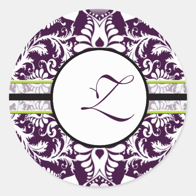 Morado Damasco inicial letra Pegatina Z Boda (Anverso)