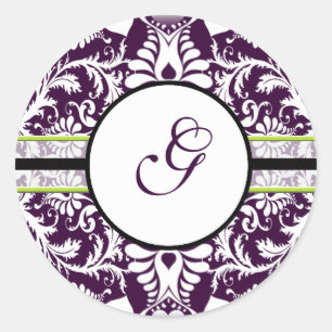 Morado Damasco Pegatina inicial Letra G Boda
