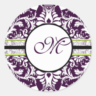 Morado Damasco Pegatina inicial Letra M Boda