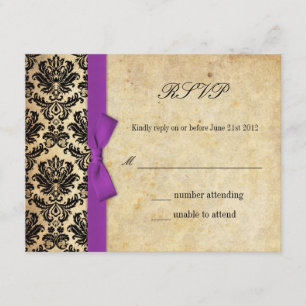 Morado Damask Bow Wedding RSVP