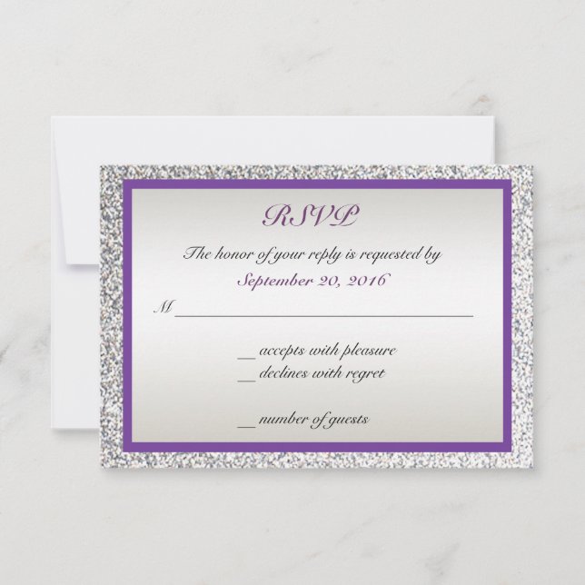 Morado - Elegante Tarjeta de RSVP de Boda con Bril (Anverso)