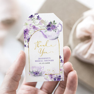 Morado Floral Bridal Ducha Té Gracias Etiqueta