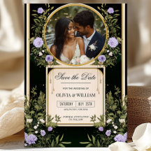 Morado Floral Guardar la fecha con invitación foto