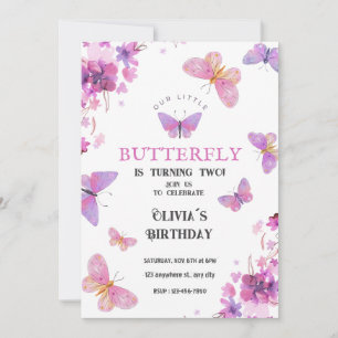 Morado Floral Mariposas Bebé Invitación al cumplea