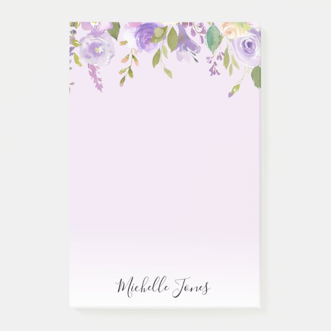 morado floral personalizado post que adhesivo nota (Anverso)