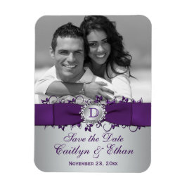 Morado, floral plateada Salven el imán fotográfico