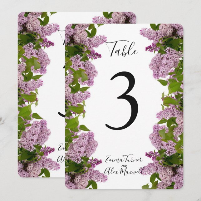 Morado Floral | Tarjetas de números de tabla (Anverso / Reverso)