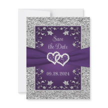 Morado, Gray Love Hearts Wedding Save the Date