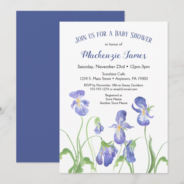 Morado Iris Baby Shower Invitación Primavera Flora (Anverso / Reverso)