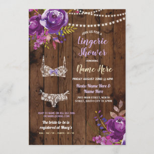 Morado Lingerie Shower Bachelorette Invitación de 