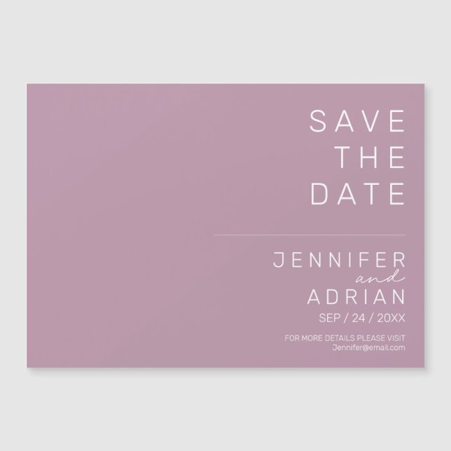 Morado Mínimo Moderno Horizontal Guardar La Fecha (Anverso)