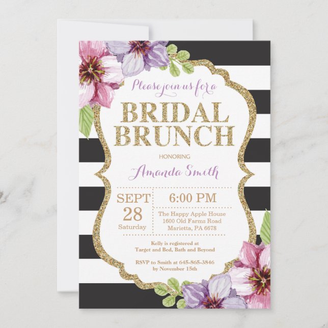 Morado Morado Black Gold Bridal Brunch Invitación  (Anverso)