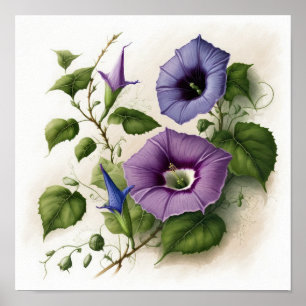 Morado morado Flores de gloria Poster de arte de i